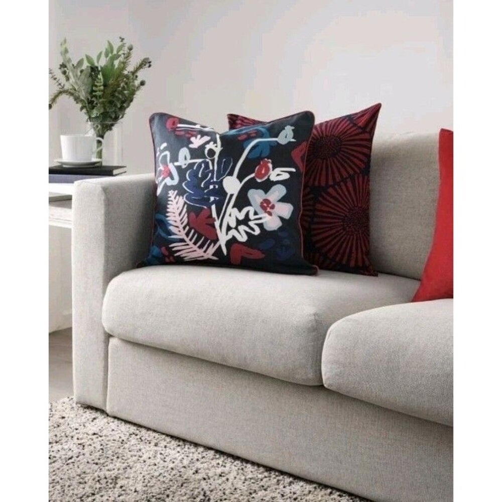 IKEA Pillow Covers Set Of Two 20"X20" Abstract Floral Blue Navy Red MALARBORSTE - Picture 11 of 13